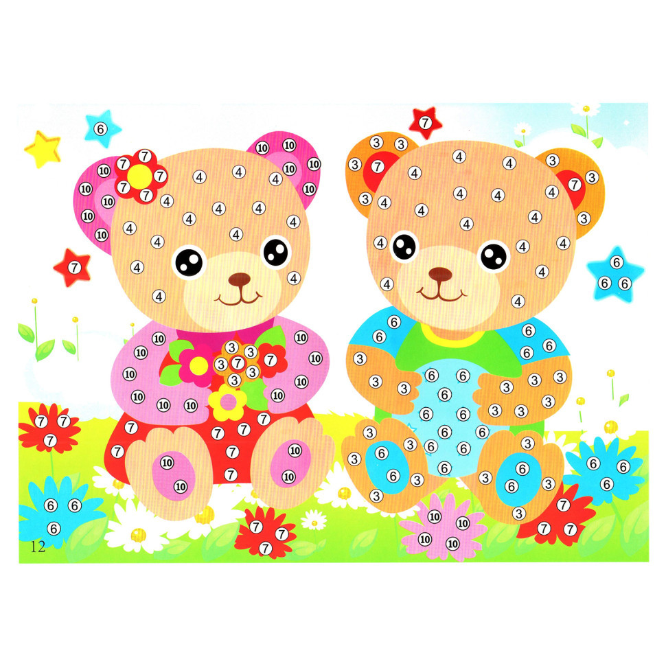 Дитяча мозаїка за номерами "Ведмежата" 13-126-5 різнокольорові камінчики Вінниця - фото 1