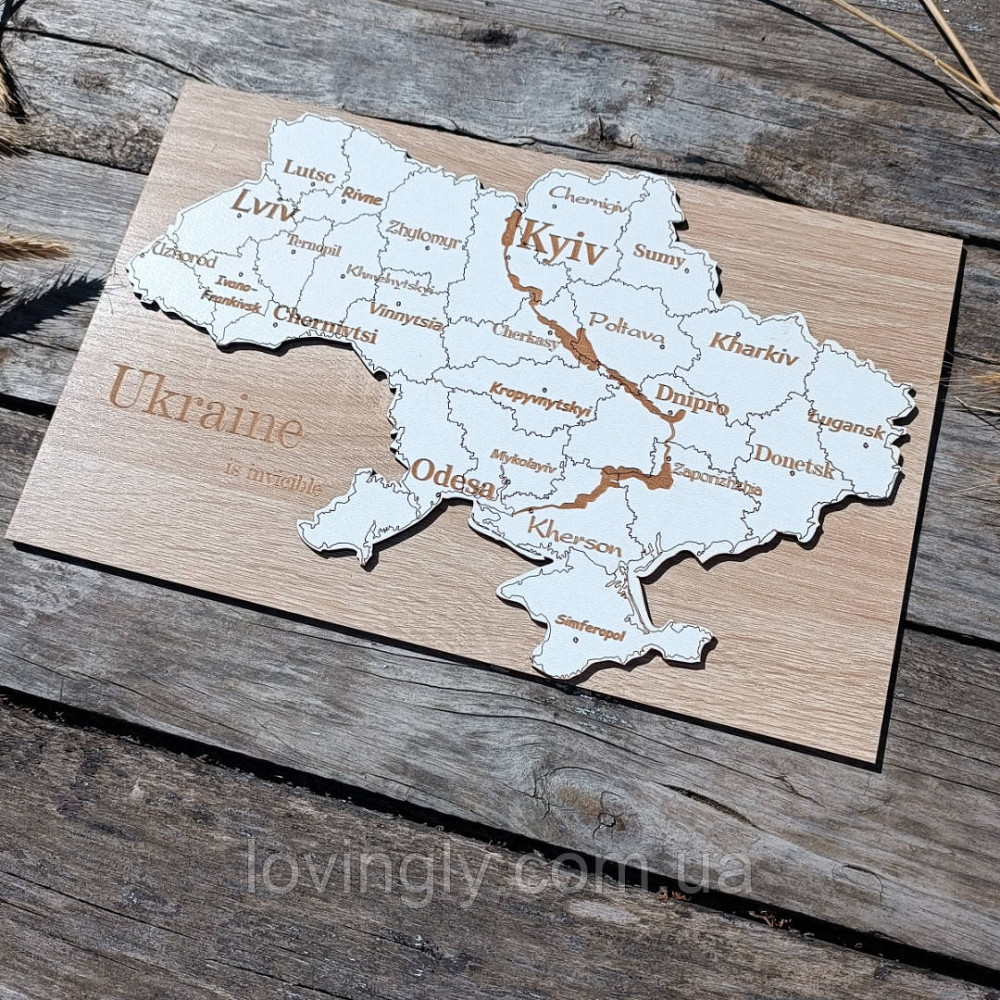Деревянная карта Украины с названиями городов. Сувенирная карта Украины. Ирпень - изображение 2