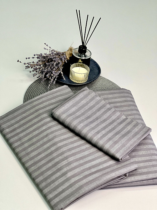 Комплект постельного белья Ideal Textile бязь тауп графит в полоску Двуспальный Евро Черновцы - изображение 3