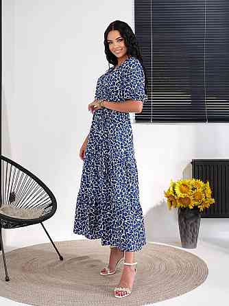 Женское легкое принтованное платье с имитацией запаха шелковый софт Синий, 46/48 Одесса