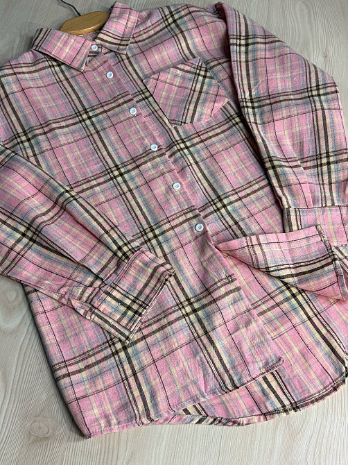 Рубашка женская Baoyu 225-1 в клетку оверсайз фланель, розовый, one size Киев - изображение 15