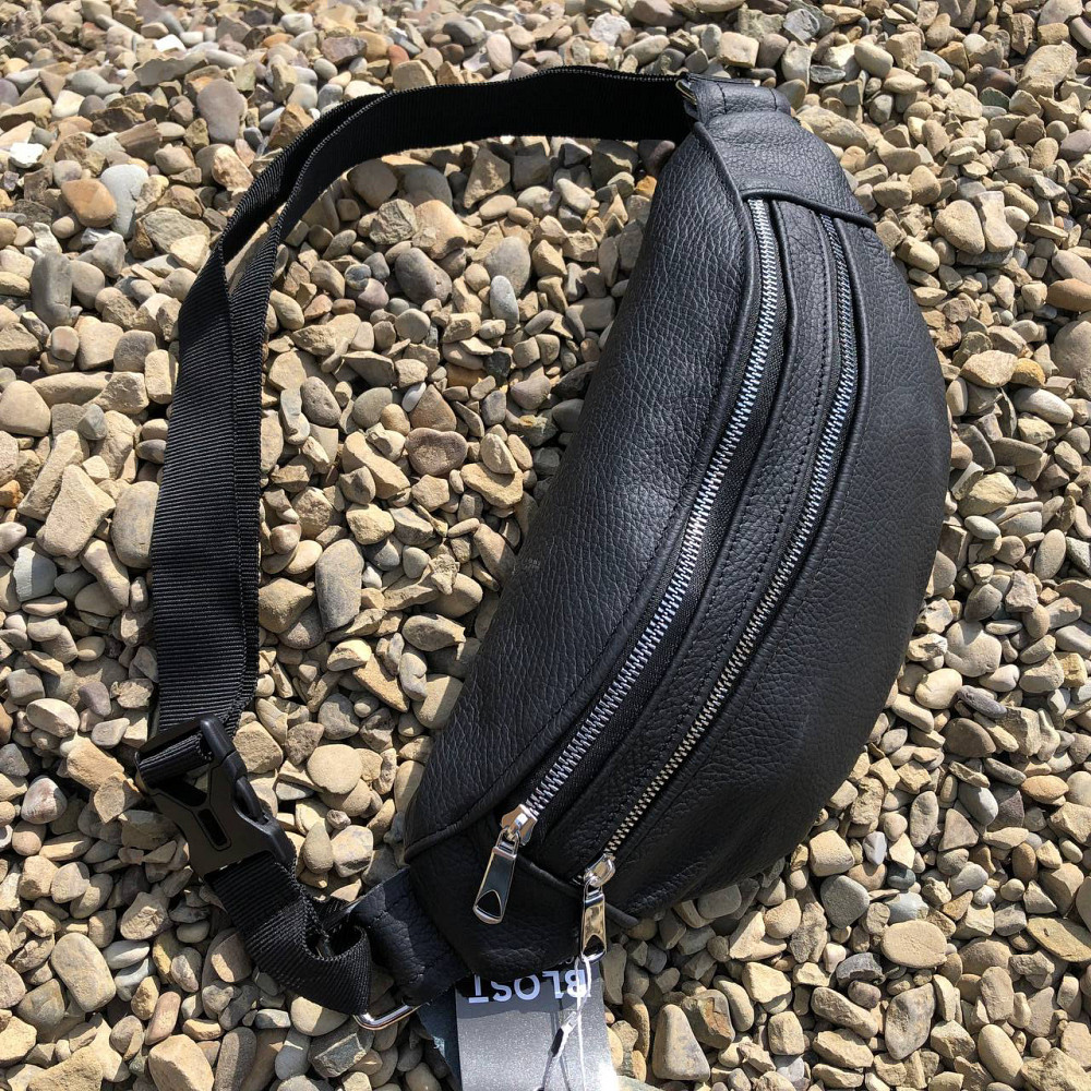 Поясна сумка чоловіча без принта, Бананка шкіряна чоловіча, Бананка чорна з натуральної шкіри BL-96 Львів - фото 7