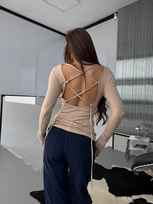 Жіноча романтична кофта з відкритою спиною з віскози Бежевий, 46/48 Одеса - фото 1