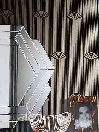 Шпалери вінілові на флізелін AS creation New-life геометрія структурні смуги напівкола золотисті чорні Київ