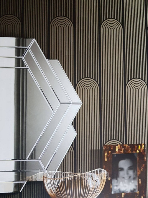 Шпалери вінілові на флізелін AS creation New-life геометрія структурні смуги напівкола золотисті чорні Київ - фото 1