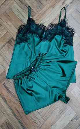 Комплект халат і піжама жіночая с мереживом майка+шорти Зелений L Харків