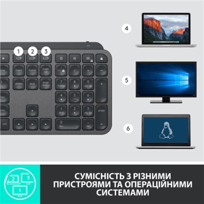 Клавіатура бездротова Logitech MX Keys Advanced for Business Wireless Illuminated UA Graphite Сірий Харків - фото 8