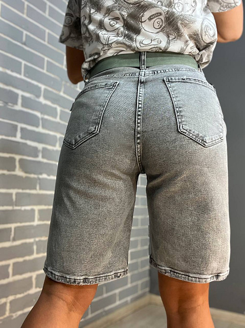 Шорти жіночі джинсові SESSANTA 16756 Mом бермуди зелений ремінь стрейчеві сірі, сірий, 30 Київ - фото 8