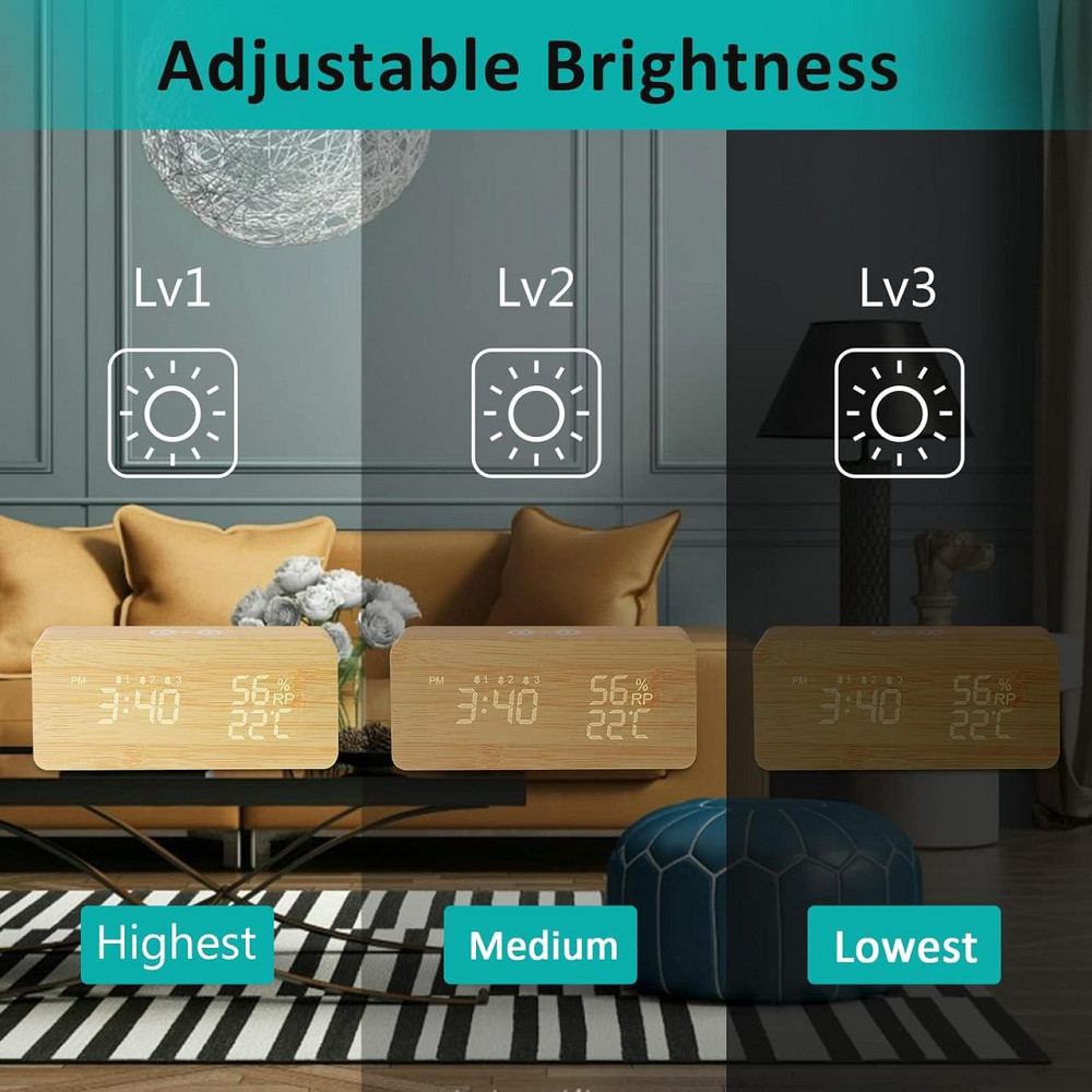 Цифровой будильник LAOPAO с беспроводной зарядкой, LED-дисплеем, 3 будильниками, температуры и влажности Киев - изображение 4