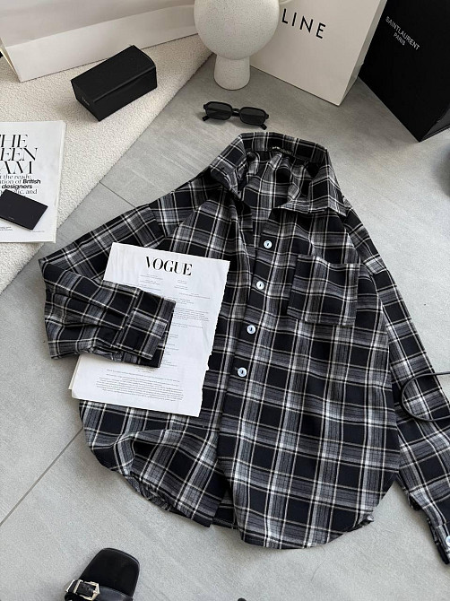 Женская стильная оверсайз рубашка в клетку фланель 100% коттон Одесса - изображение 1