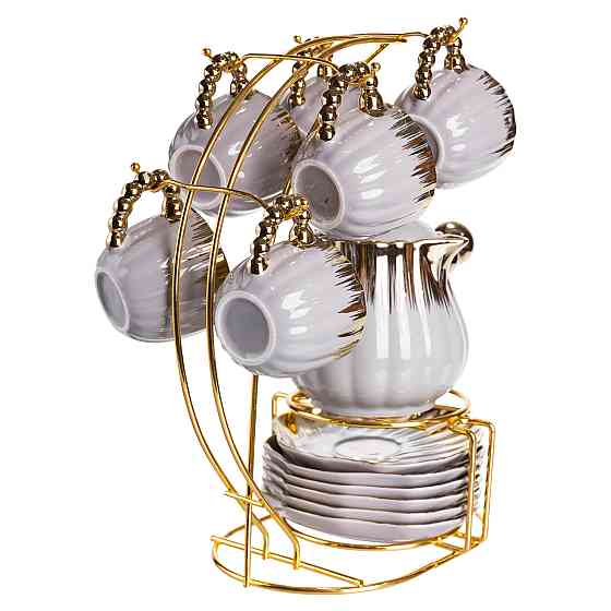 Кофейний сервіз на підставці, 6 чашок, сірий з золотом Київ