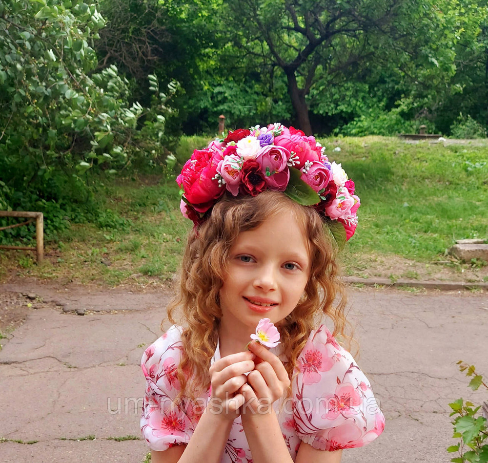 Ободок обруч з квітами "Піони великий малиновий" Кривий Ріг - фото 2