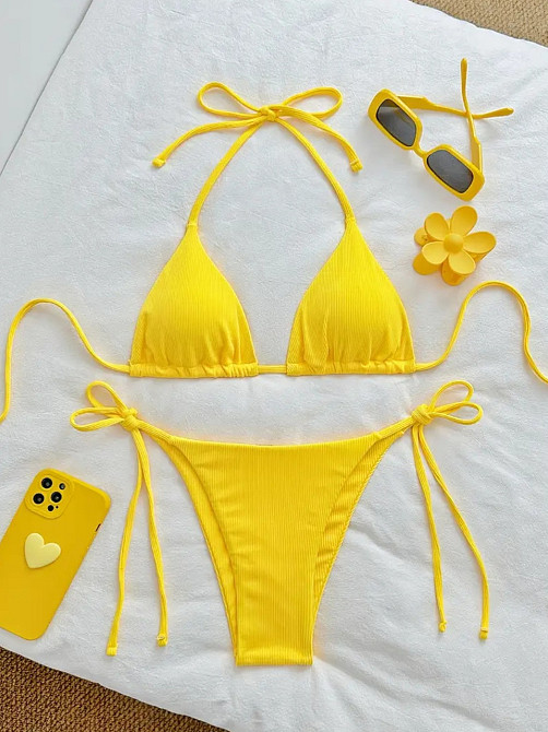 Купальник роздільний шторками на зав`язках М жовтий Київ - фото 1