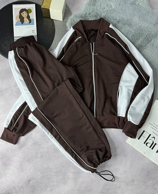 Женский стильный повседневный костюм двойка двунить Шоколад, 42/46 Одесса - изображение 1