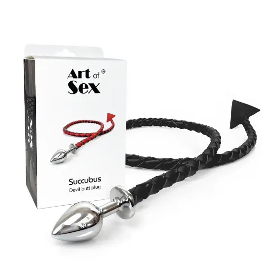 Металева анальна пробка L з диявольським хвостом Art of Sex - Succubus, екошкіра, чорний Львів