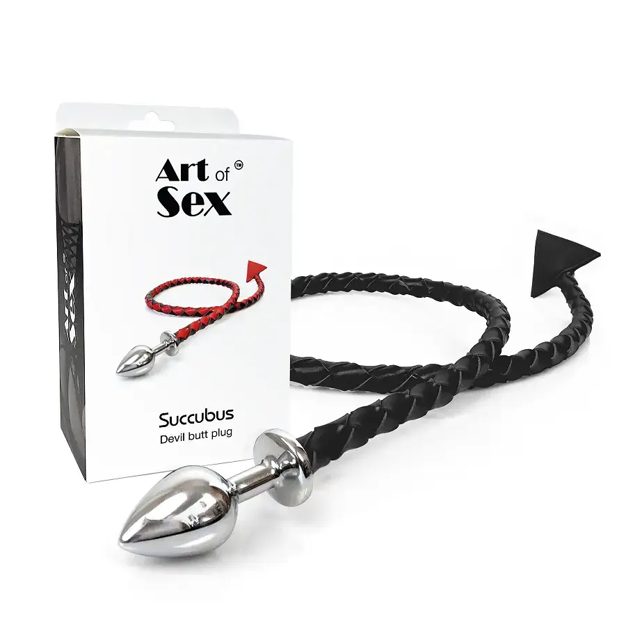 Металева анальна пробка L з диявольським хвостом Art of Sex - Succubus, екошкіра, чорний Львів - фото 4