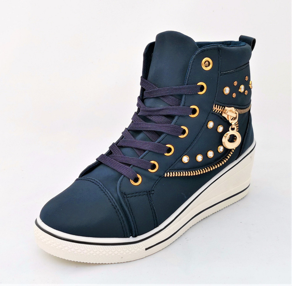 Женские Сникеры Кроссовки на Танкетке Синие Слипоны Мокасины на Платформе (размеры: 39,40) Днепр - изображение 9