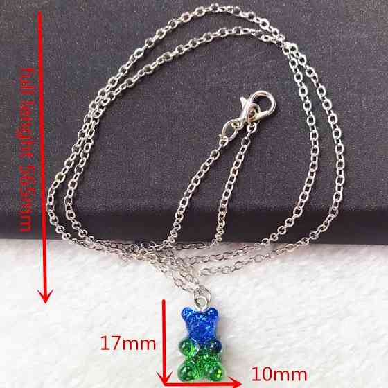 Подвеска с мишками, зеленый + синий - длина 50см, смола, цинковый сплав Киев