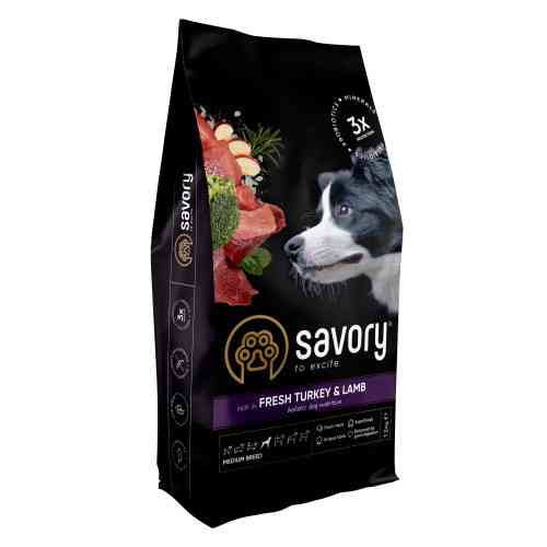 Сухой корм Savory Medium для собак средних пород, со свежим ягненком и индейкой, 12 кг Киев