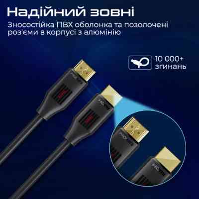 Кабель мультимедийный HDMI to HDMI 1.5m v2.0 black Promate (prolink4k60-150) Винница
