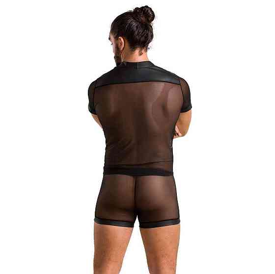 Комплект сетчатого мужского белья Passion 052 SET MICHAEL XXL/XXXL black, рубашка, боксеры, заклепки Sex Aura Киев