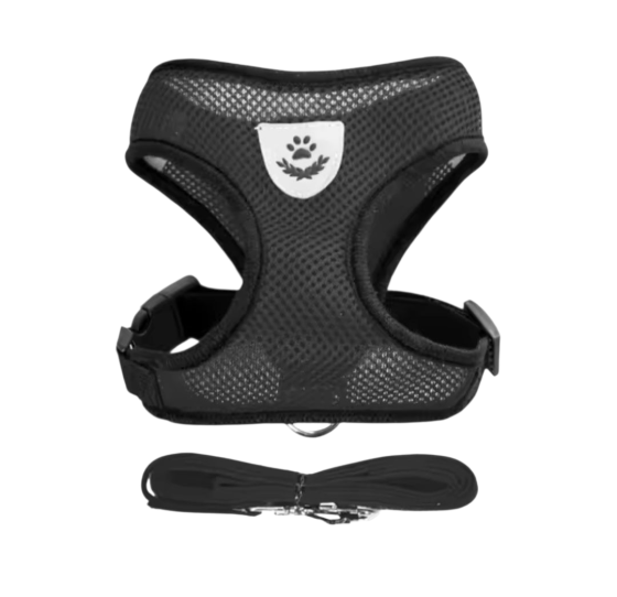 Шлея для собачек и кошек с поводком тканевая в сеточку S черный Киев
