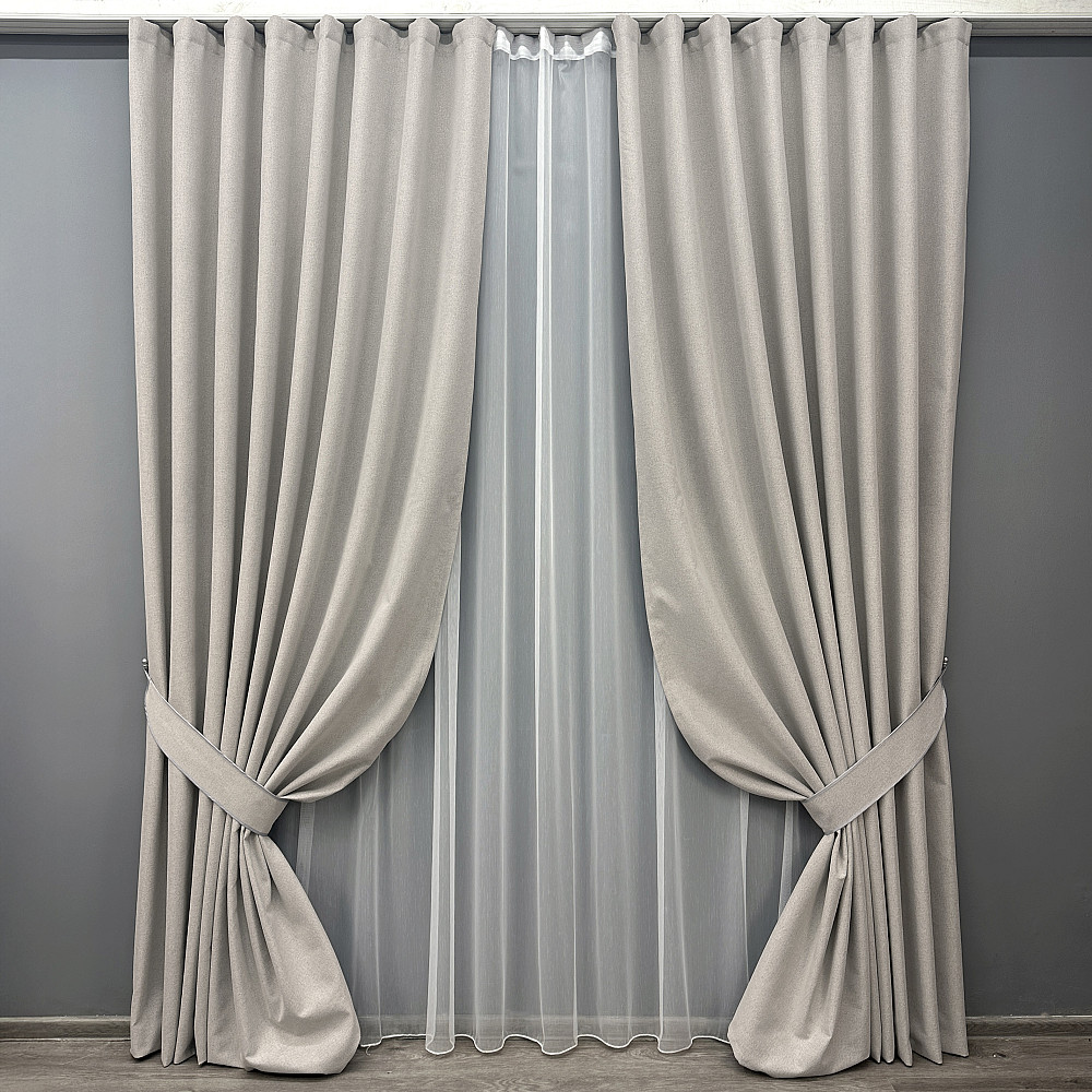 Комплект штор VR-Textil 100% блэкаут ASHEN NIGHT 150х270 2шт и Тюль 400х270 1842ш-1153т пепельный с белым 71-082/3 Киев - изображение 1