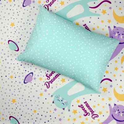 Постільна білизна Home Line Коти та зорі бірюзовий, бязь, полуторний (162243) Вінниця