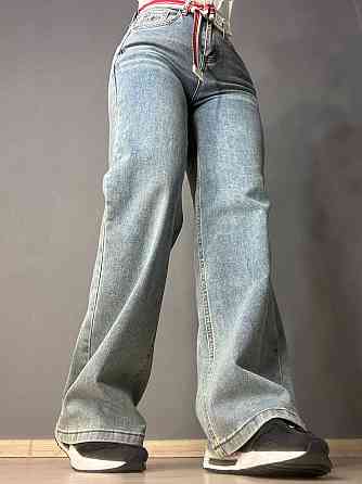 Джинси жіночі Lady 0132 wide leg palazzo jeans широкі стрейчові висока посадка ремінь блакитні, блак Одеса