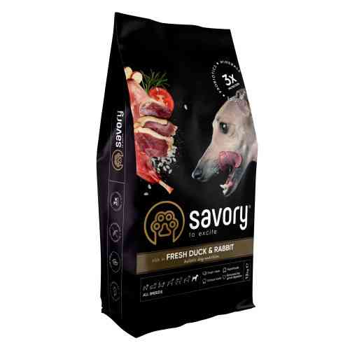 Сухий корм Savory для собак усіх порід, зі свіжою качкою й кроликом, 12 кг Київ