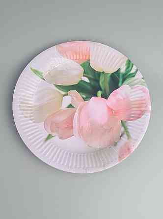 Паперова тарілка з малюнком 18 см "No 8" Рожеві тюльпани 10 шт (1 пачка) Харків