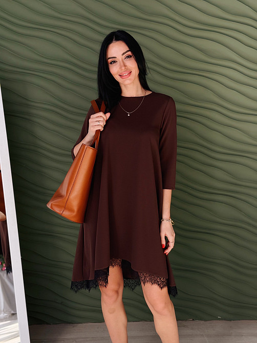 Плаття трапеція з мереживом "Emma" |  Норма та батал Шоколадний, 46-48 Київ - фото 4