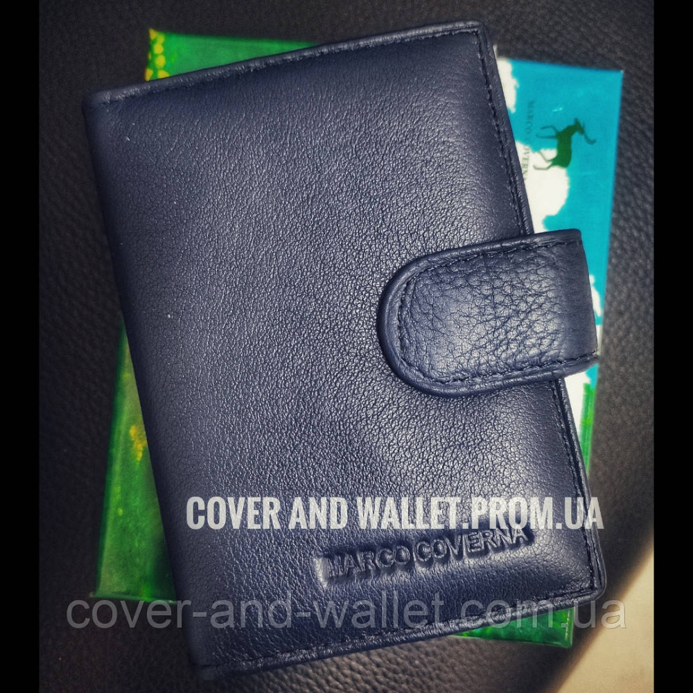 Компактна шкіряна візитниця синього кольору на кнопці Marco Coverna Київ - фото 1