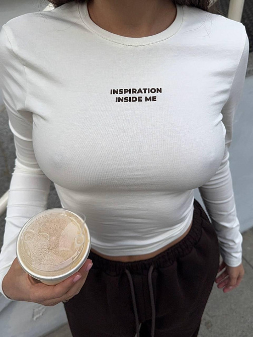 Жіночий стильний молодіжний лонгслів із написом турецький кулір Молочний, 44/46 Одеса - фото 4