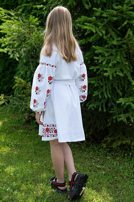Плаття-вишиванка для дівчаток, біле з вишивкою лляне, довгий рукав топ Київ - фото 7