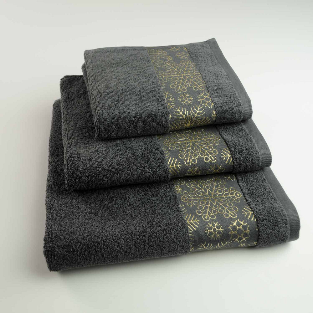 Комплект махровых полотенец Новогодние Merry Christmas Снег 3шт GM Textile 40х70см, 50х90см, 70х140см 500г/м2 (Темно-Серый) Сумы - изображение 1