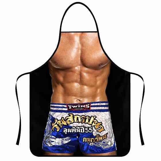 Фартух з приколом чоловічий мускулистий торс у боксерських шортах 75 на 60 см різнобарвний Київ