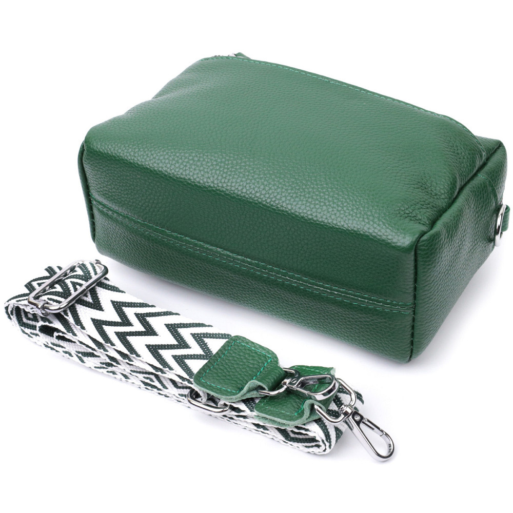 Кожаная женская сумка из стильным бегунком Vintage 22651 Зеленая Киев - изображение 7