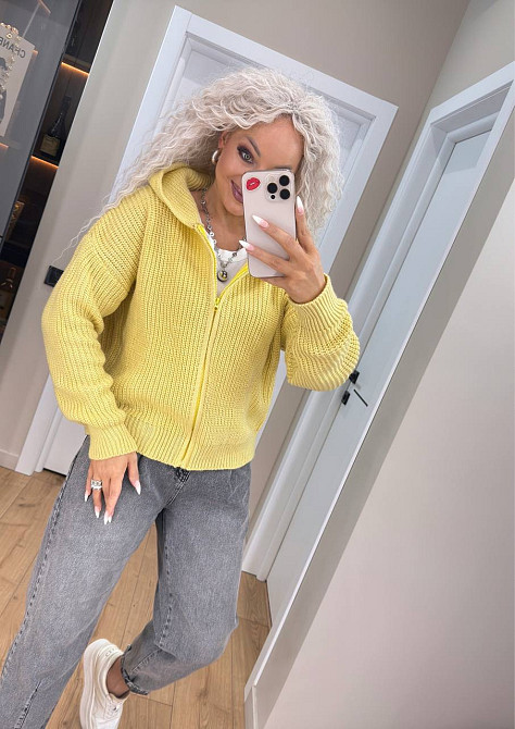 Кардиган в'язаний із капюоном на блискавці толстовка Жовтий Київ - фото 1