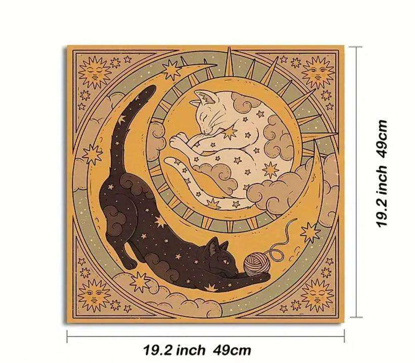 Алтарная скатерть для Таро и рун Скатерть для гадания 49*49 см | Рисунок с котом, солнцем и эхом Киев - изображение 1