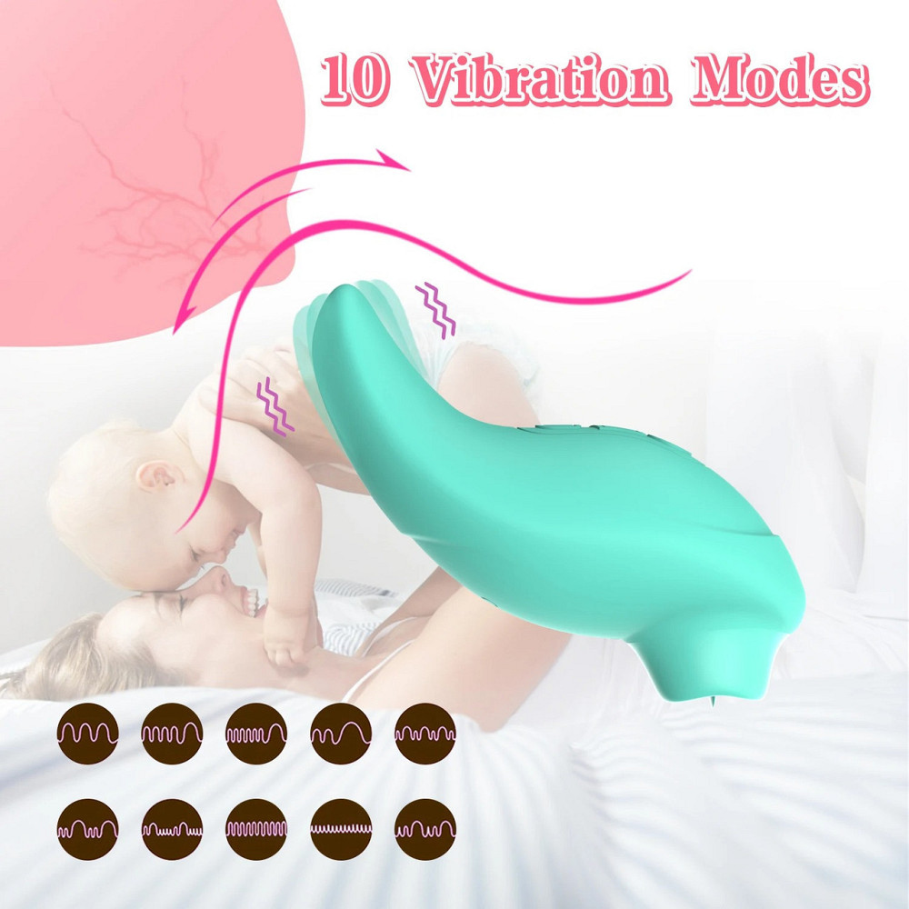 Вибратор с клиторальным стимулятором с язычком Every Night Toys Jen, зелёный, 10 режимов вибрации Sex Aura Киев - изображение 3
