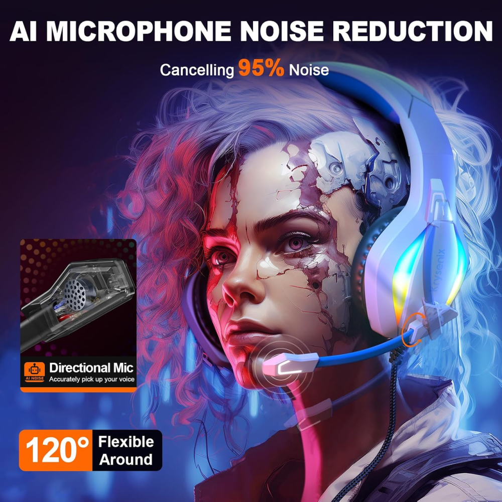 Ігрова гарнітура Krysenix PG1 RGB для PS5, PS4, ПК, Xbox, Nintendo Switch, 50 мм, мікрофон, 3,5 мм, блакитна Київ - фото 4