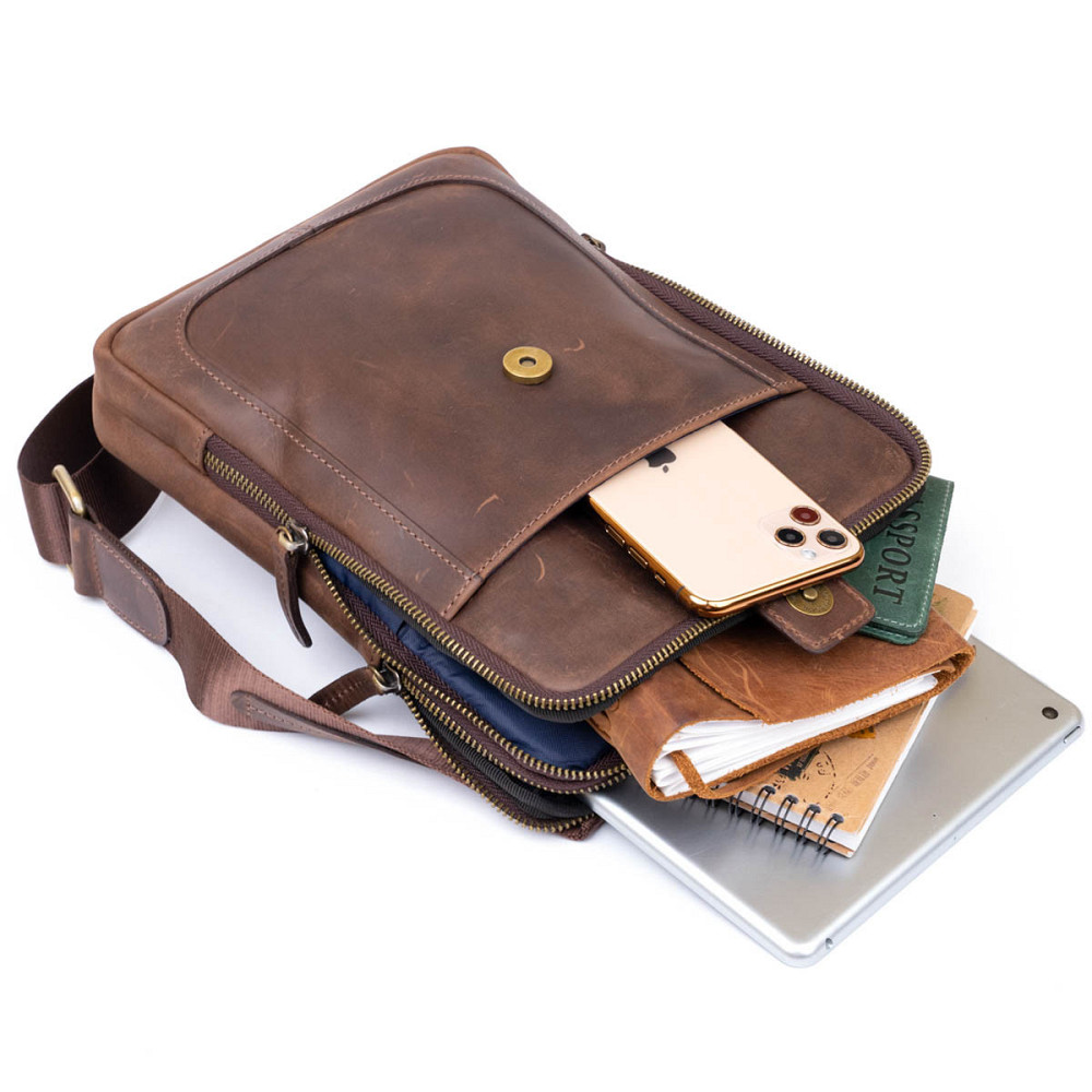 Сумка чоловіча планшет на два відділення шкіряна SHVIGEL 11285 Коричнева Київ - фото 7