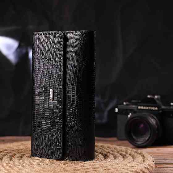 Фактурний місткий жіночий гаманець з натуральної шкіри CANPELLINI 21664 Чорний Київ