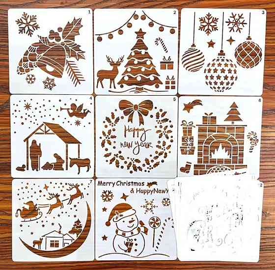 Набор трафаретов новогодних 12 штук 10 на 10 см серый Киев