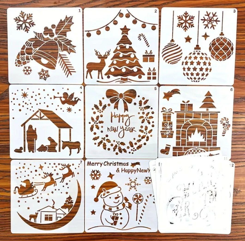 Набор трафаретов новогодних 12 штук 10 на 10 см серый Киев - изображение 1