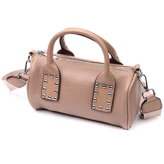 Сумка женская с металлическими акцентами на ручках из натуральной кожи Vintage 22368 Бежевая Киев