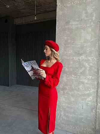 Женское вечернее элегантное миди платье с разрезом костюмка класса люкс Красный, 44/46 Одесса