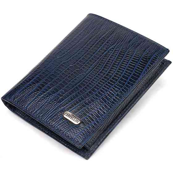Чоловічий гаманець з натуральної шкіри вертикального формату з тисненням CANPELLINI 21752 Синій Київ