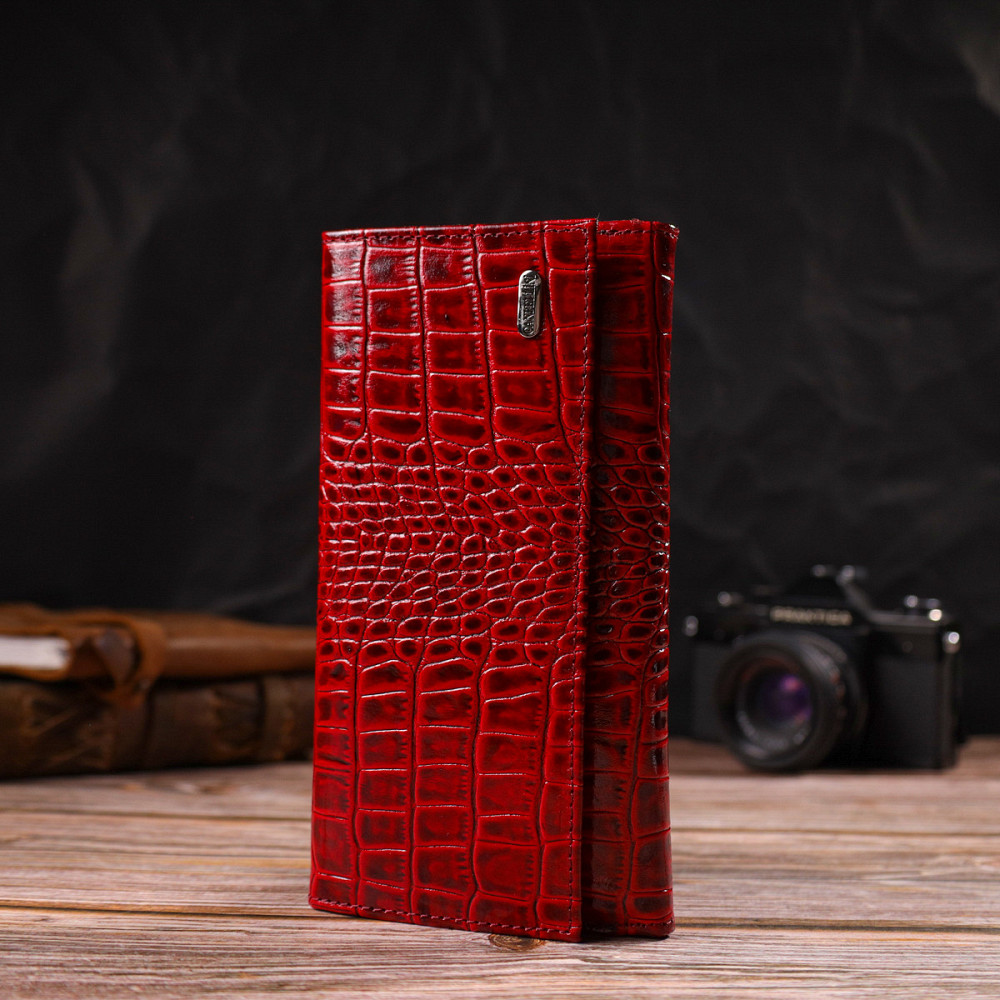 Яркое женское портмоне из натуральной кожи с тиснением под крокодила CANPELLINI 21852 Красный Киев - изображение 7